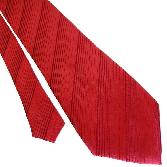 Van Heusen Red Silk Tie‎ Woven Striped Short - Picture 1 of 5